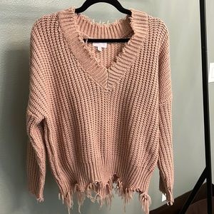 Pink Lily fringe dusty rose sweater